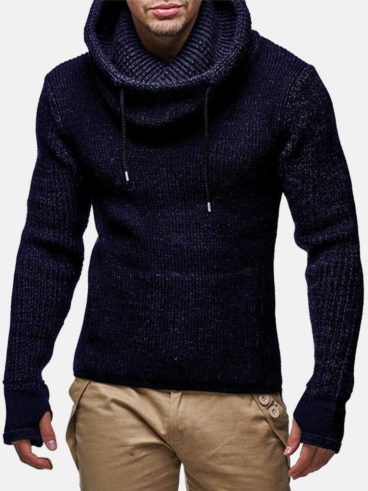 Knit Out Cut Out Manschett För Män Varm Casual Pullover-Tröjor Med Dragsko