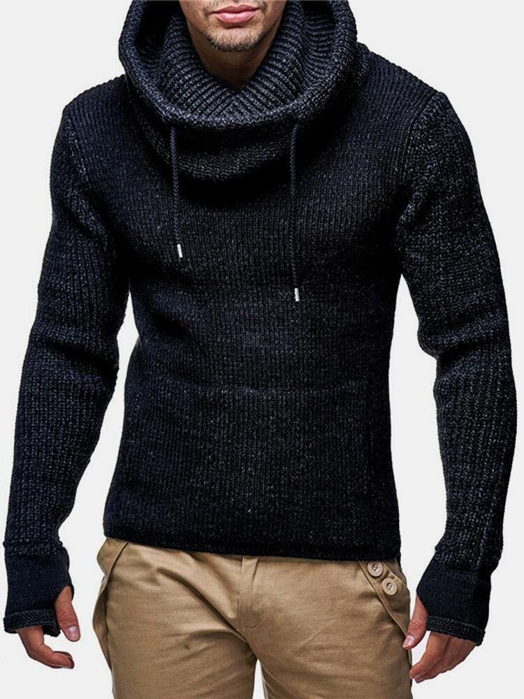 Knit Out Cut Out Manschett För Män Varm Casual Pullover-Tröjor Med Dragsko