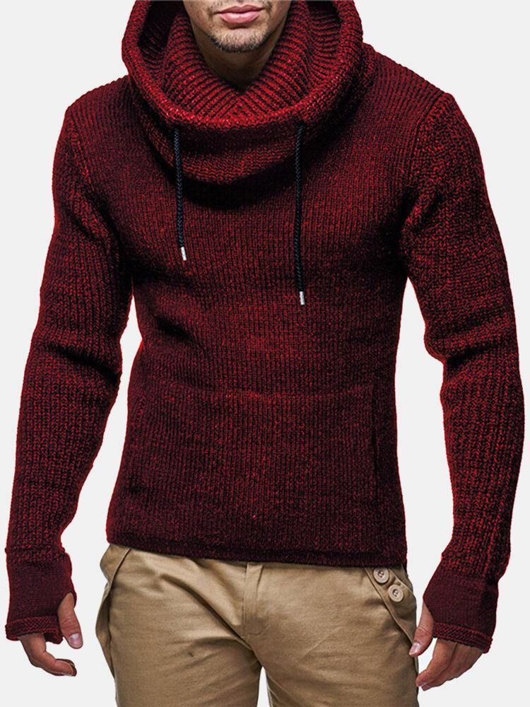 Knit Out Cut Out Manschett För Män Varm Casual Pullover-Tröjor Med Dragsko