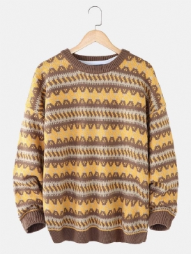 Män'S Grafik Stickad Warm Drop Shoulder Pullover Casual Tröjor