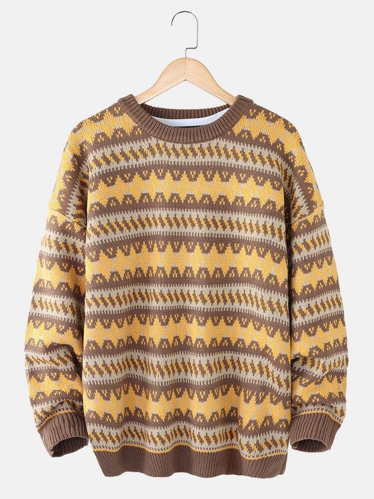 Män'S Grafik Stickad Warm Drop Shoulder Pullover Casual Tröjor