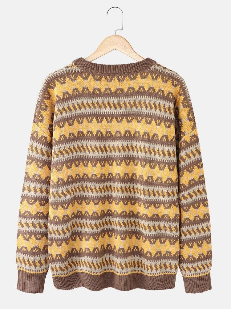 Män'S Grafik Stickad Warm Drop Shoulder Pullover Casual Tröjor