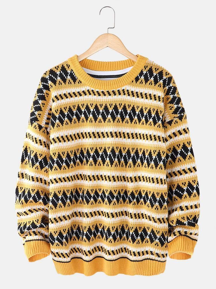 Män'S Grafik Stickad Warm Drop Shoulder Pullover Casual Tröjor