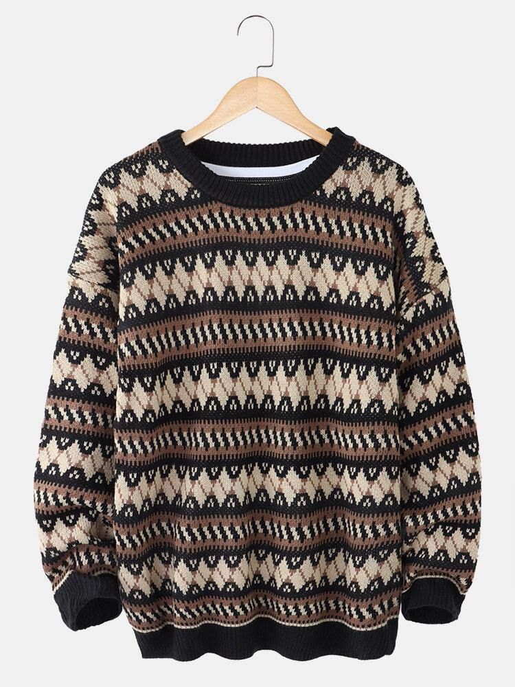 Män'S Grafik Stickad Warm Drop Shoulder Pullover Casual Tröjor