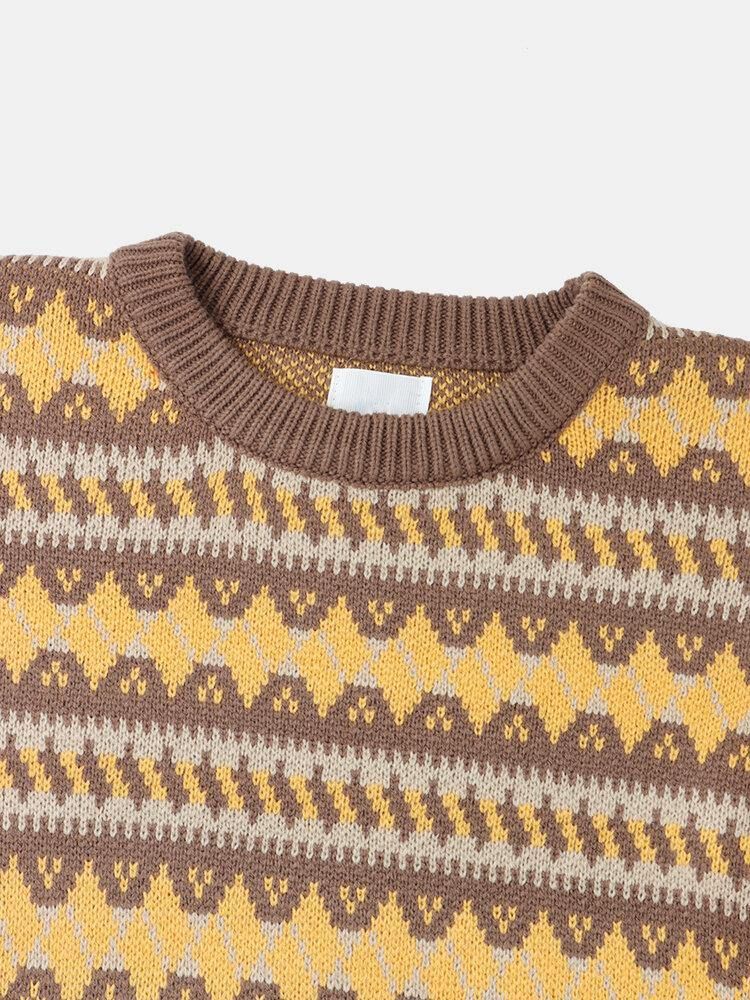 Män'S Grafik Stickad Warm Drop Shoulder Pullover Casual Tröjor