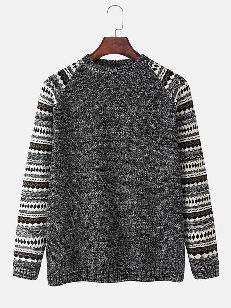 Mäns Tribal Stickmönster Raglan Ärmar Långärmade Vintage Tröjor