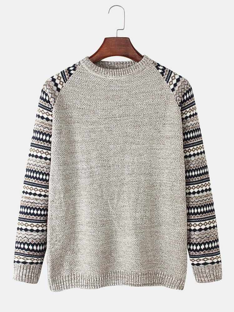 Mäns Tribal Stickmönster Raglan Ärmar Långärmade Vintage Tröjor