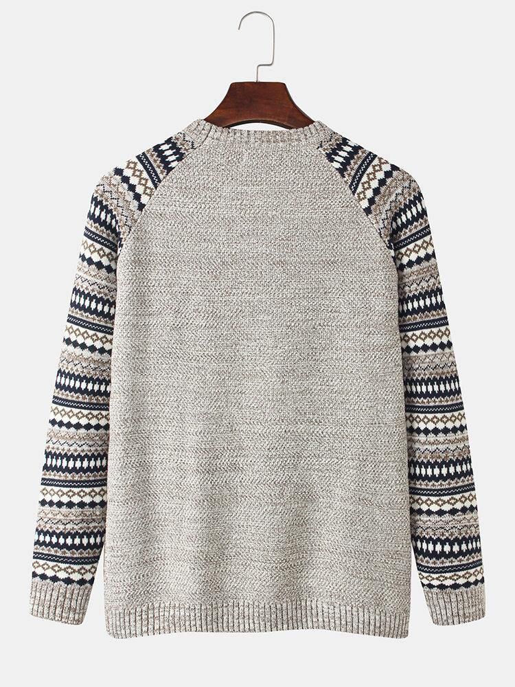 Mäns Tribal Stickmönster Raglan Ärmar Långärmade Vintage Tröjor