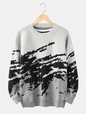 Ribbstickat Mönster För Män Drop Shoulder Casual Pullover-Tröjor