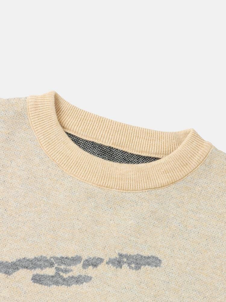 Ribbstickat Mönster För Män Drop Shoulder Casual Pullover-Tröjor