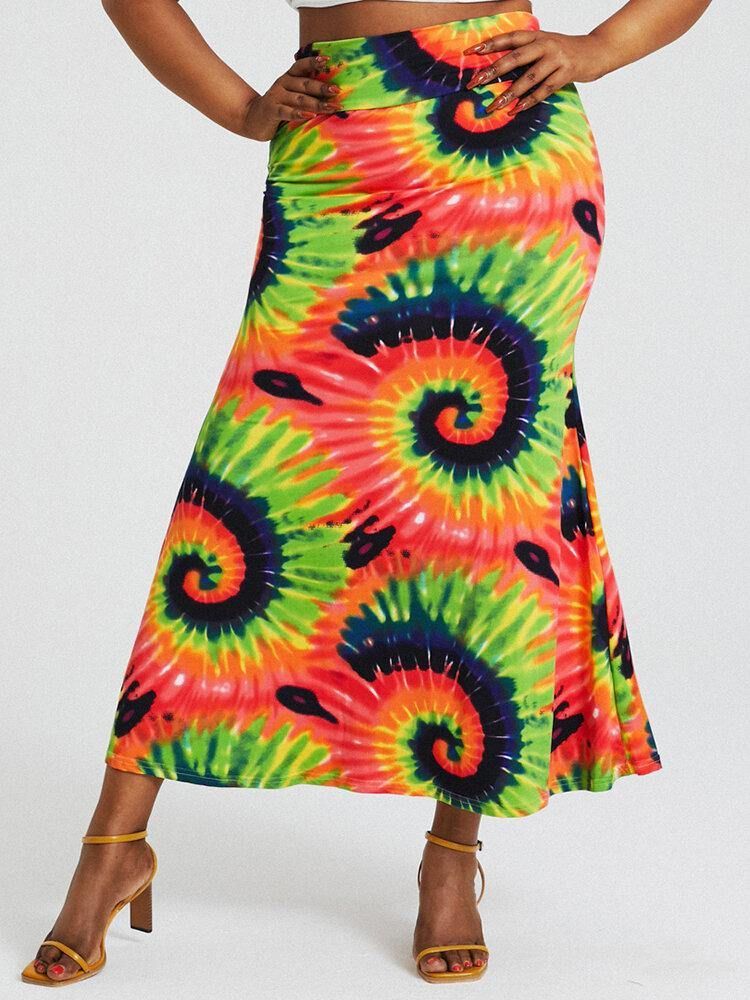 Bohemia Tie Dye Print Hög Midja Skinkor Bodycon Lång Kjol