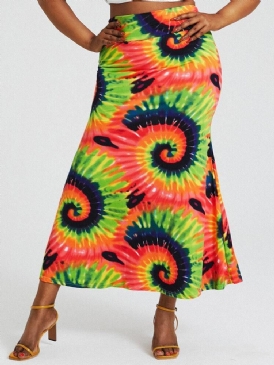 Bohemia Tie Dye Print Hög Midja Skinkor Bodycon Lång Kjol