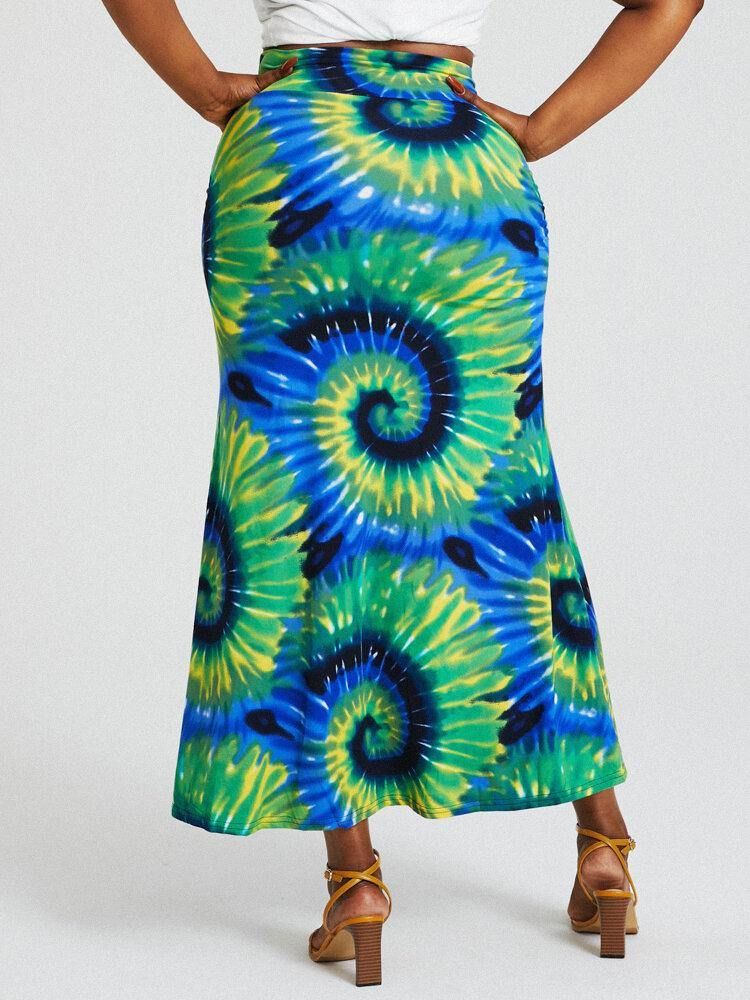 Bohemia Tie Dye Print Hög Midja Skinkor Bodycon Lång Kjol