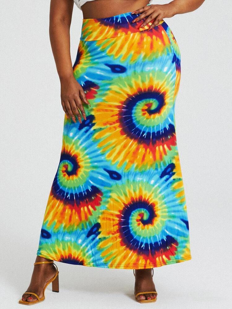 Bohemia Tie Dye Print Hög Midja Skinkor Bodycon Lång Kjol