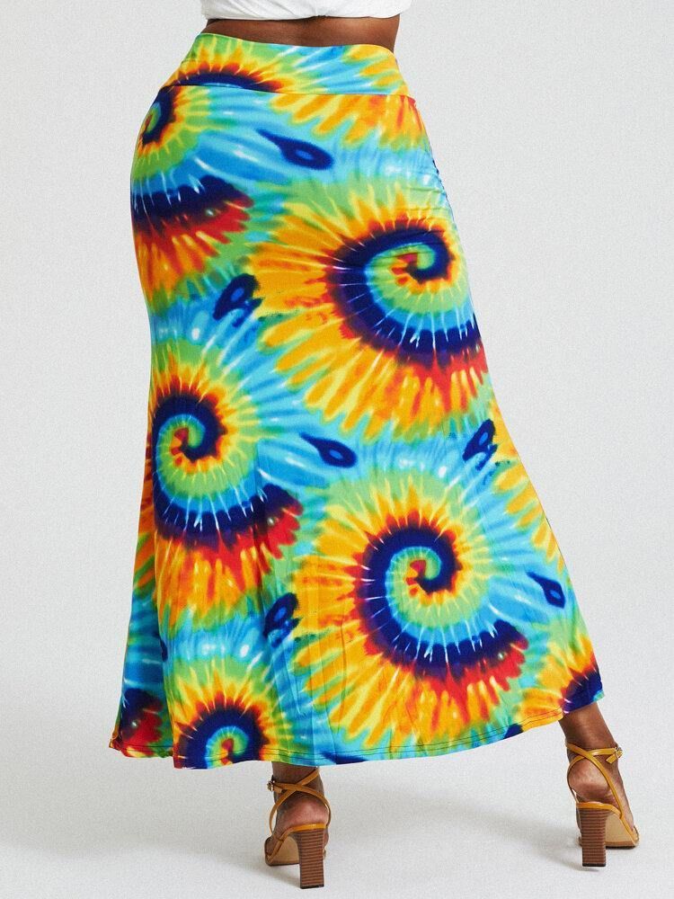 Bohemia Tie Dye Print Hög Midja Skinkor Bodycon Lång Kjol