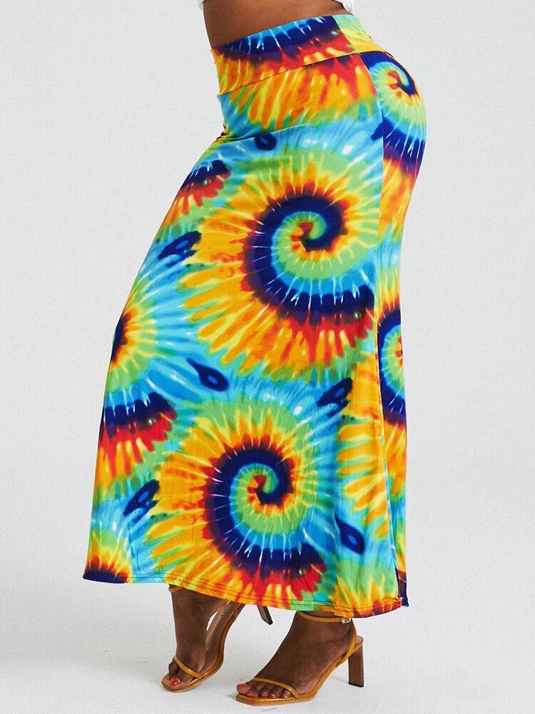 Bohemia Tie Dye Print Hög Midja Skinkor Bodycon Lång Kjol