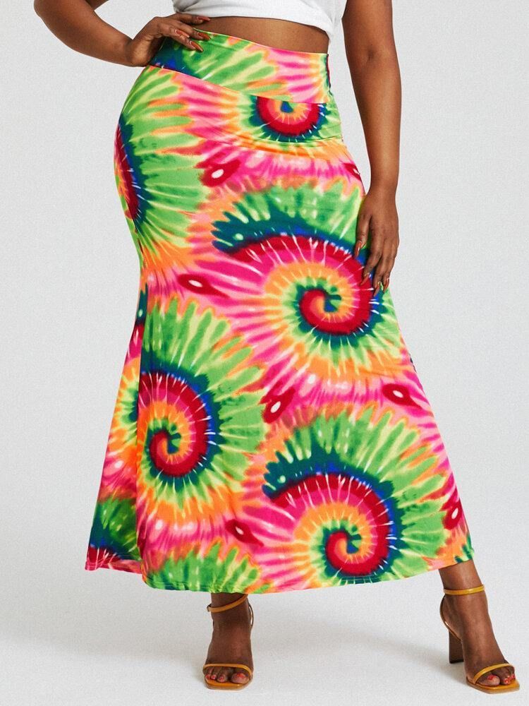 Bohemia Tie Dye Print Hög Midja Skinkor Bodycon Lång Kjol