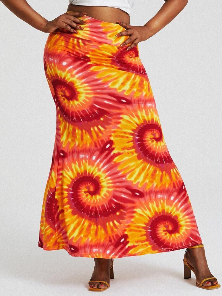 Bohemia Tie Dye Print Hög Midja Skinkor Bodycon Lång Kjol