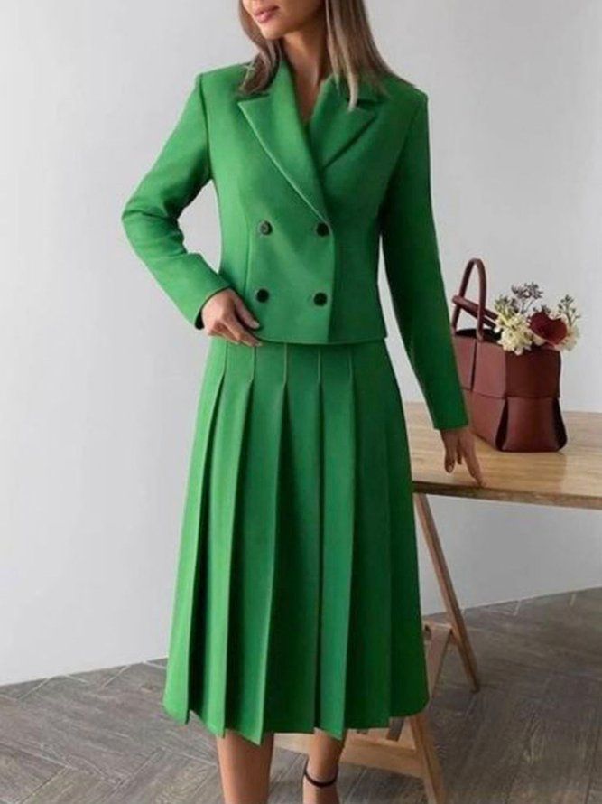 Daily Plain Green Regular Fit Elegant Kjol