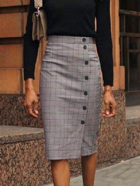 Elegant Regular Fit Grid Midi-Kjol