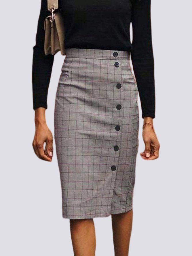 Elegant Regular Fit Grid Midi-Kjol