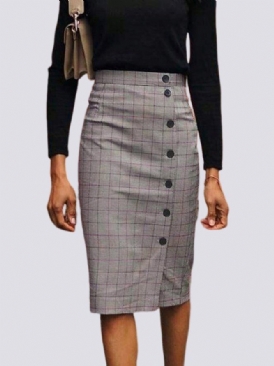 Elegant Regular Fit Grid Midi-Kjol