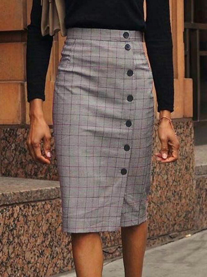 Elegant Regular Fit Grid Midi-Kjol