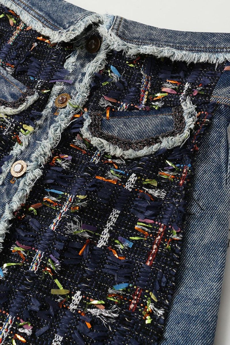 Gawqo Raw Fåll Dekorativt Band Button Up Jeanskjol