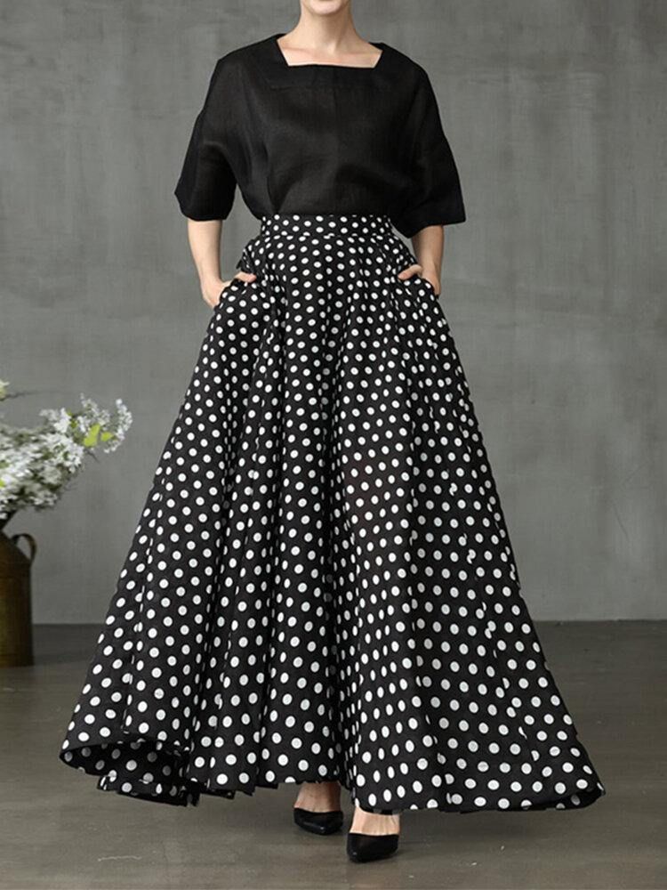 Kvinnor Polka Dot Print Loose Big Swing Sidofickor Casual Lång Kjol