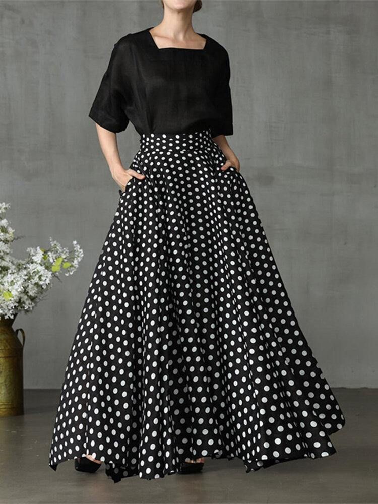 Kvinnor Polka Dot Print Loose Big Swing Sidofickor Casual Lång Kjol