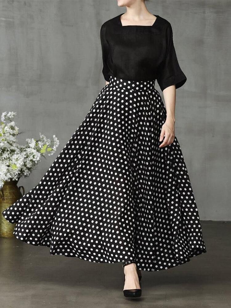 Kvinnor Polka Dot Print Loose Big Swing Sidofickor Casual Lång Kjol