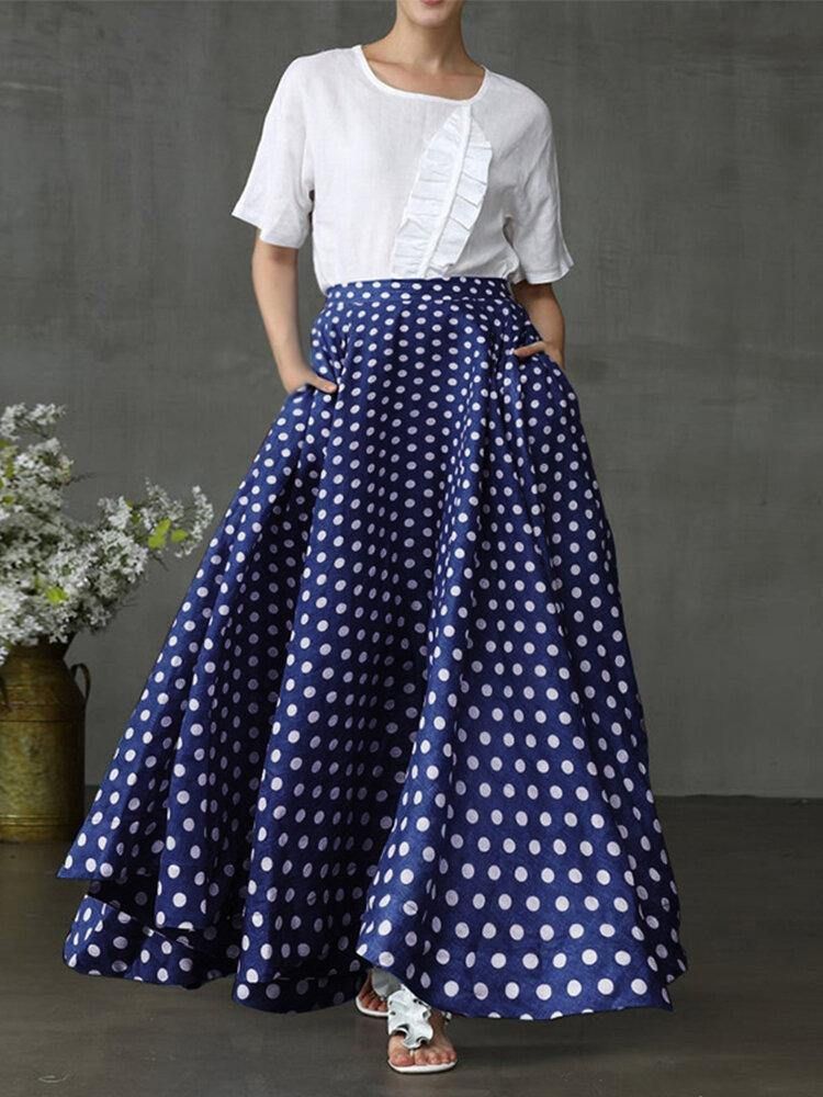 Kvinnor Polka Dot Print Loose Big Swing Sidofickor Casual Lång Kjol