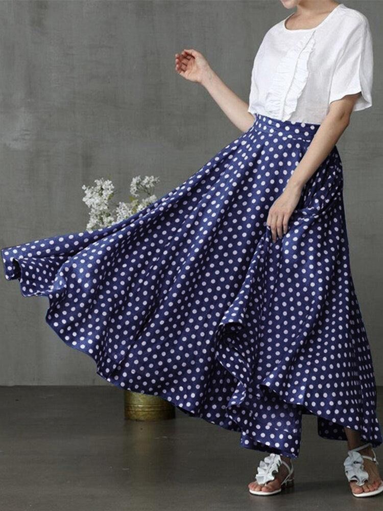 Kvinnor Polka Dot Print Loose Big Swing Sidofickor Casual Lång Kjol