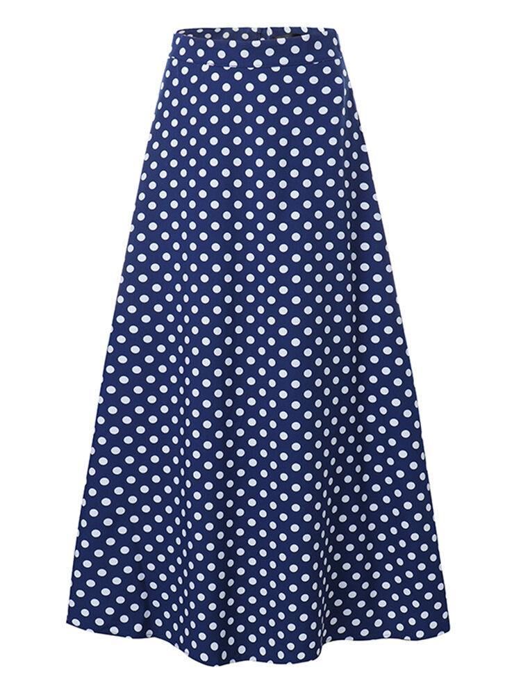 Kvinnor Polka Dot Print Loose Big Swing Sidofickor Casual Lång Kjol