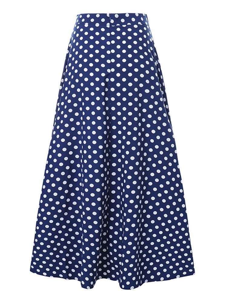 Kvinnor Polka Dot Print Loose Big Swing Sidofickor Casual Lång Kjol