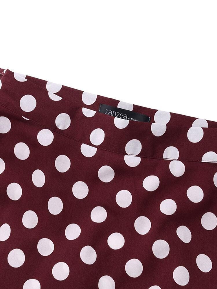 Polka Dot Print Hög Midja Dragkedja På Sidan Eleganta Lösa Maxikjolar