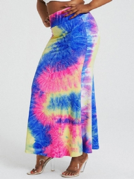 Tie Dye Print Hög Midja Skinkor Bodycon Lång Kjol