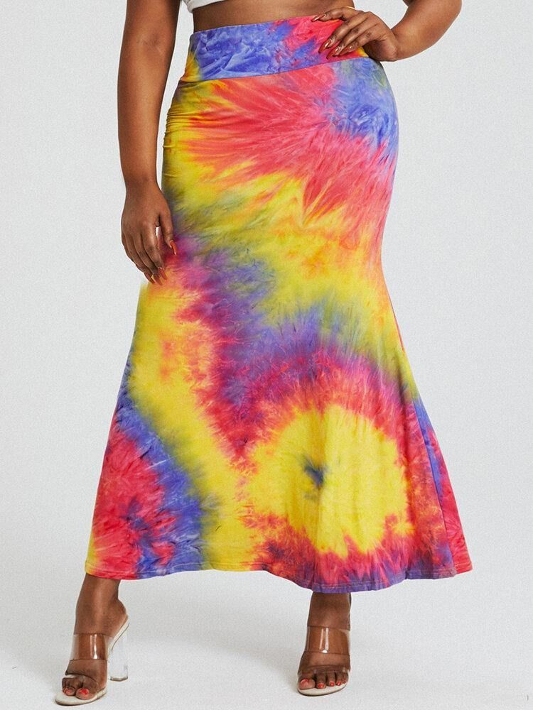 Tie Dye Print Hög Midja Skinkor Bodycon Lång Kjol