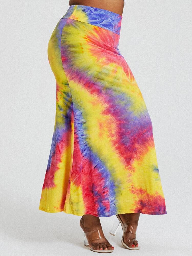 Tie Dye Print Hög Midja Skinkor Bodycon Lång Kjol