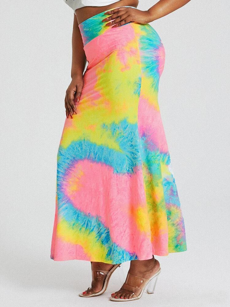 Tie Dye Print Hög Midja Skinkor Bodycon Lång Kjol