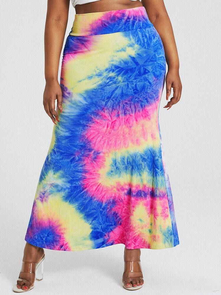 Tie Dye Print Hög Midja Skinkor Bodycon Lång Kjol