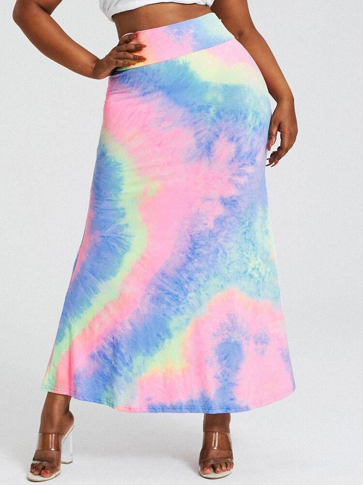 Tie Dye Print Hög Midja Skinkor Bodycon Lång Kjol