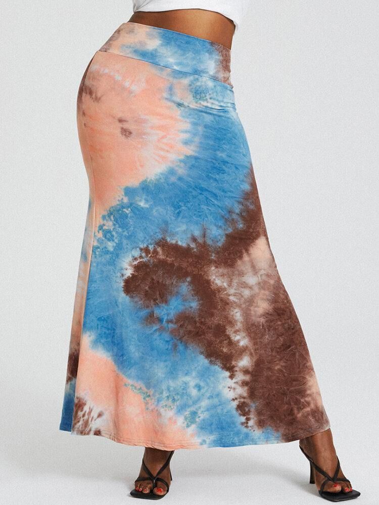 Tie Dye Print Hög Midja Skinkor Bodycon Lång Kjol