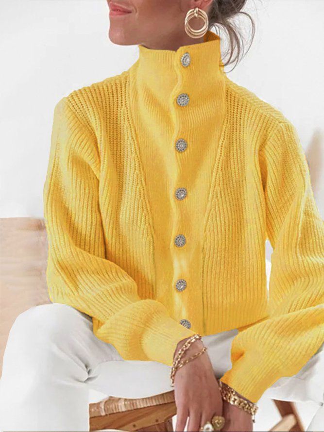 Daily Plain Regular Fit Stand Collar Sweater Coat