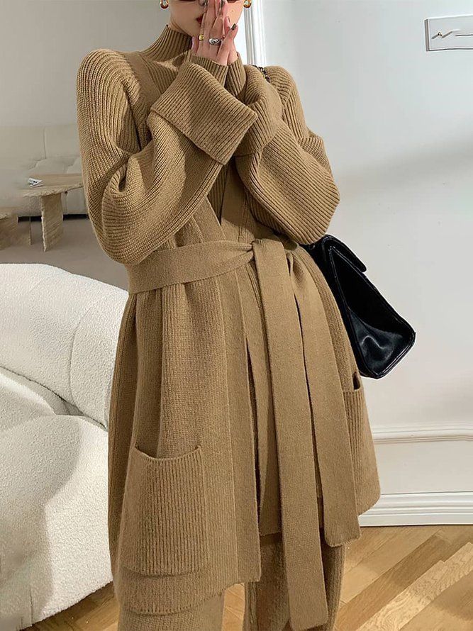 Elegant Långärmad Loosen Plain Sweater Coat