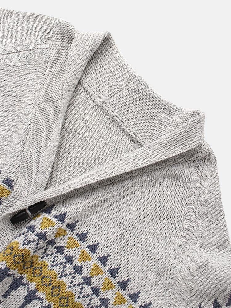 Herr Vintage Mönster Stickad Knapp Fram Casual Raglanärm Cardigans