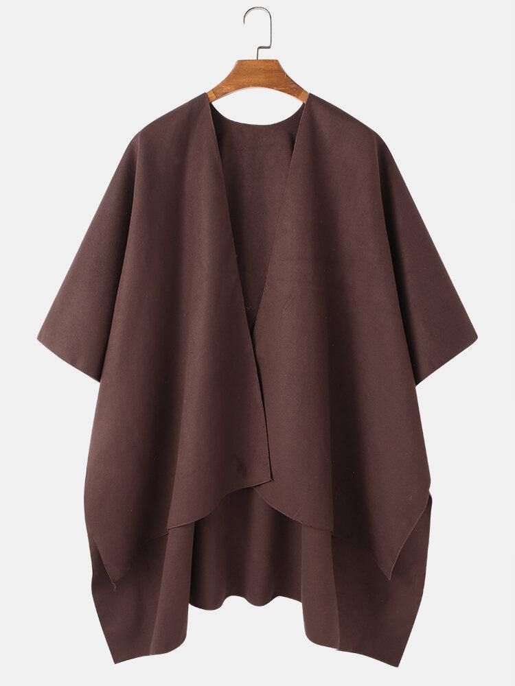 Mäns Solid Öppen Front Casual Hög Låg Fåll Oversized Cape Cardigans