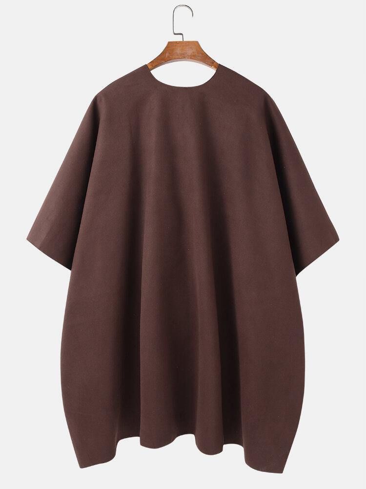 Mäns Solid Öppen Front Casual Hög Låg Fåll Oversized Cape Cardigans