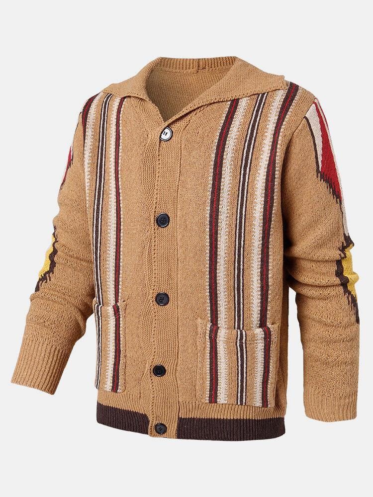 Randig Grafik För Män Med Dubbla Dubbla Knäppning Vintage Cardigans