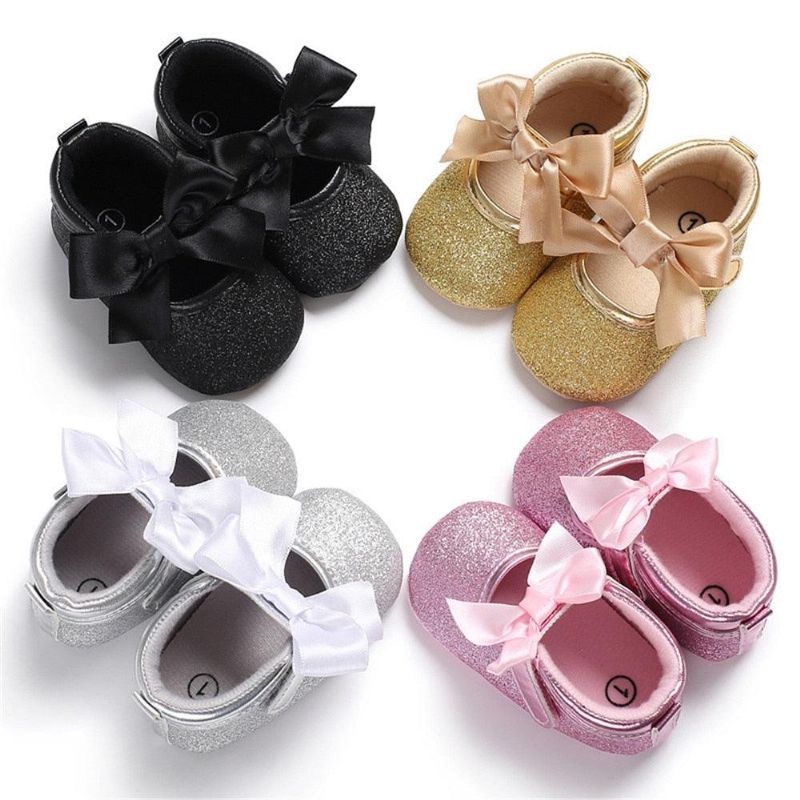 Baby Girl'S Lace Up Glitter Bowknot First Walkers